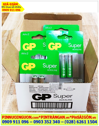 COMBO 1HỘP 10vỉ=20viên (vỉ 02viên) Pin AA 1.5v Alkaline GP SUPER 15AUOP-U2, Giá chỉ 239.000/HỘP